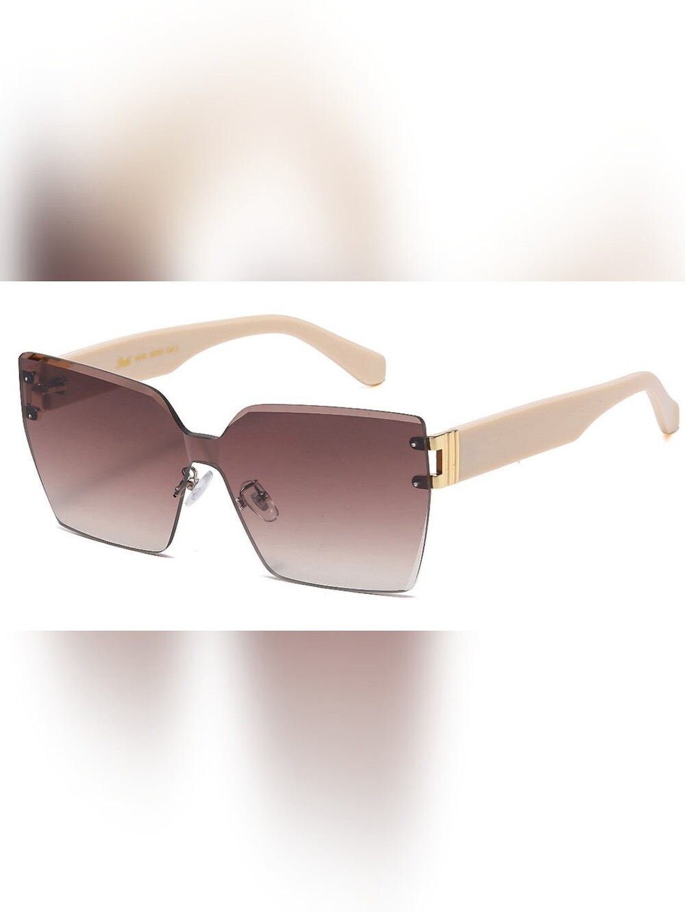 Giselle Rimless Butterfly Sunglasses NWT Gradient Smokey Brown Lens Cream Gold - Picture 11 of 11